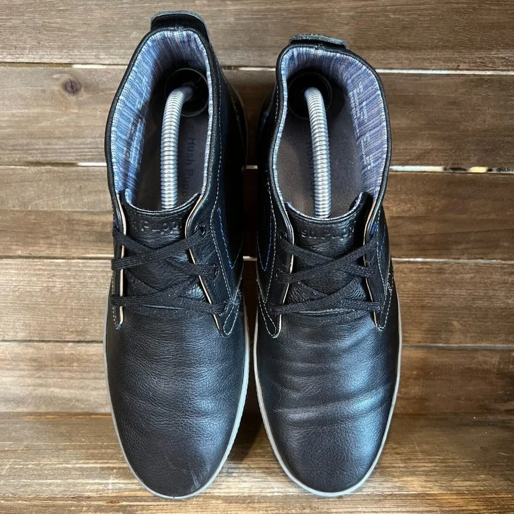Mens Hush Puppies Black Gresham Roadcrew Ankle Comfort Chukka Boots Size 9 M GUC